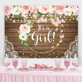 Lofaris Floral And Golden Circle Wooden Baby Shower Backdrop